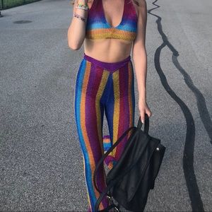 RAINBOW TWO PIECE CROP TOP AND HIGH WAISTED PANTS